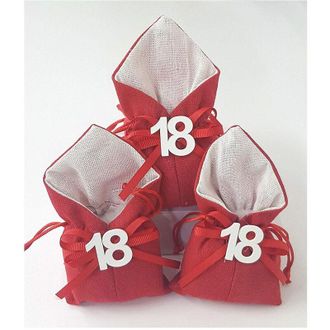 Trade Shop Trade Shop - Set 12pc Colorful Bag Number 18 A&ntilde;os Juta 10x13cm Babon Holder - Rojo