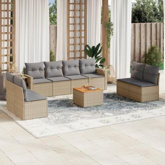 vidaXL Juego De Sof&aacute;s Jard&iacute;n Con Cojines Beige Mezcla 9 Pzas Rat&aacute;n Pe Vidaxl