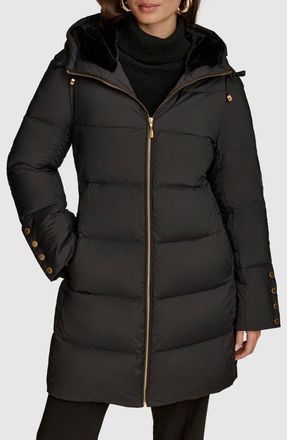 DKNY Water Resistant Hooded Down Puffer Coat in Black at Nordstrom, Size X-Small