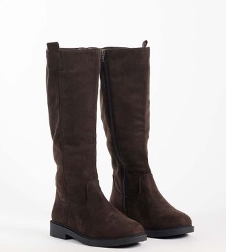 New Look stivale da equitazione pianta larga in camoscio sintetico marrone scuro