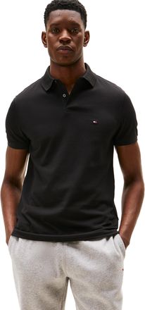 Tommy Hilfiger Mens Short Sleeve Polo Shirts in Regular Fit with Stretch and Organic Pique Cotton, Black, Large