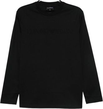 Emporio Armani Blauw Katoen Ronde Hals Lange Mouw - Heren - Longsleeves - Blauw - XL - Katoen - Tops