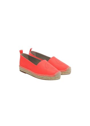 Anya Hindmarch Smiley Neon Coral Leather Espadrille Size 37