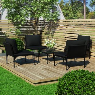 vidaXL Juego De Muebles De Jard&iacute;n 5 Piezas Con Cojines Pvc Negro Vidaxl