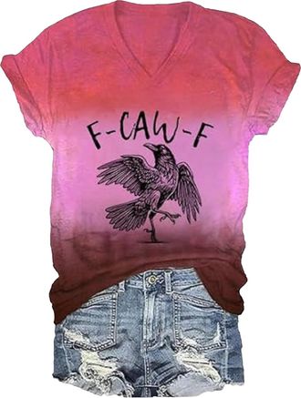 Generic F Caw F Crow T-Shirt V-Neck T-Shirt Crow Shirt for Women Men Tees (Bean Red XL)