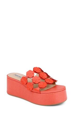 Badgley Mischka Wendall Platform Wedge Slide Sandal in Red Leather at Nordstrom, Size 9.5