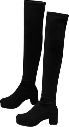 Generic Womens Stretch Pu Thick Heel Platform Flock Flock Synthetic Short Elastic Sleeve Shoes