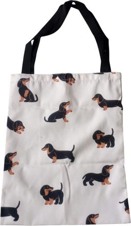 Generic Chic Dachshund Travel Sausage Dog Print Polyester Tote Bag - Lightweight, Machine Washable, Two-Tone Design with Black and White Dog Illustrations, Pe