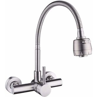 Soleil Soleil - Grifo De Cocina, Mezclador De Pared, Acero Inoxidable 304, Grifo De Fregadero Giratorio 360&deg; Con Manguera Flexible