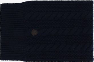 Moncler Zopfstrickschal aus Wolle und Kaschmir mit Leder-Logopatch