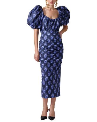 Carolina Herrera Puff Sleeve Gathered Midi Dress