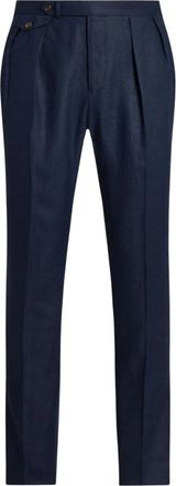 Ralph Lauren Linnen Pantalon met Plooi - Heren - Nette broeken - Blauw - W32 - Linnen - Broeken