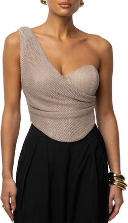JLUXLABEL Luna Metallic One-Shoulder Corset Top in Beige at Nordstrom, Size Medium