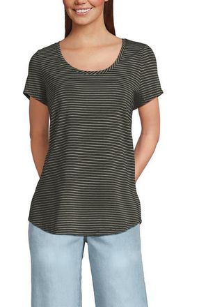Lands End Lightweight Jersey T-shirt in Forest Moss Thin Stripe at Nordstrom, Size X-Large P