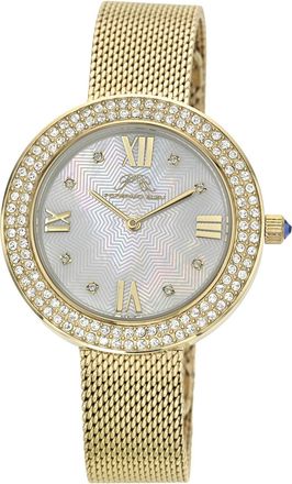 Porsamo Bleu Womens Madeleine Crystal Stainless Steel Gold Tone White MOP Dial Topaz Watch 1511BMAS