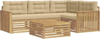 vidaXL Conjunto De Sof&aacute;s De Exterior 5 Uds. Y Beige Poli&eacute;ster Vidaxl