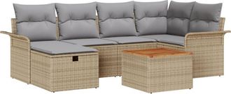 vidaXL Garden Sofa Set with Cushion 7 pcs Beige Poly Rattan vidaXL