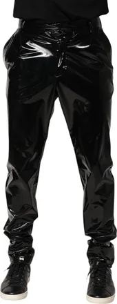 Dolce & Gabbana Black Polyester Mid Waist Men Trouser Mens Pants