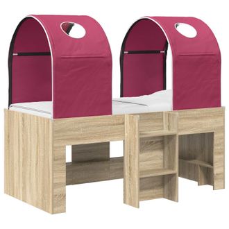 vidaXL Cama Con T&uacute;nel 3 Uds. Sonoma Y Rojo Madera De Ingenier&iacute;a Vidaxl