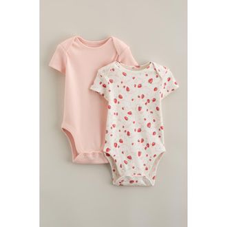 Nordstrom Assorted 2-Pack Bodysuits in Ivory Strawberry-Pink Pack at Nordstrom, Size Newborn