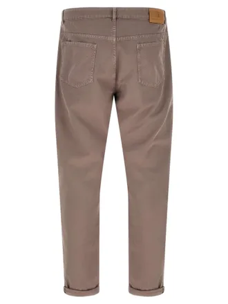 Brunello Cucinelli Garment-Dyed Cotton Trousers - Brown
