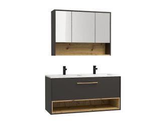 Vente-Unique Mueble de ba&ntilde;o suspendido antracita con lavabo encastrable y armario de toilette - 120 cm - YANGRA