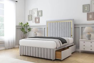 Comfort Beds Boston Gold Plush Divan Base 2 Drawers - 26 Headboard-Footboard in Silver | Size: Small Double