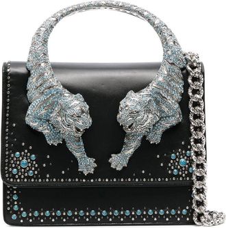 Roberto Cavalli Roar crystal-embellished shoulder bag - women - Bos Taurus/Polyester/Polyurethane - One Size - Black