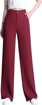Dissa Womens Straight-Leg Trousers Dark Red High-Waisted Plus Size Trousers Work Business Office Casual Office Spring, and Autumn Ladies Trousers,UK 16,P531