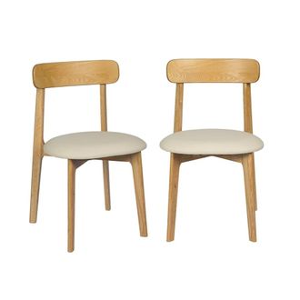 Sweeek Silla vintage de madera de hevea y cuero sint&eacute;tico, set de 2, natural