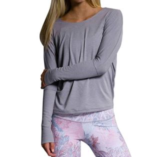 Onzie Drapey V-Back Long Sleeve Top In Onz Stone Gray