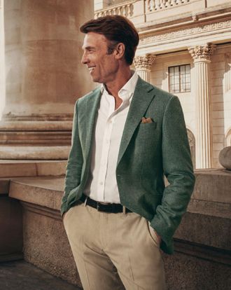 CHARLES TYRWHITT Wool Twill Silk Jacket - Green Size 36R by Charles Tyrwhitt