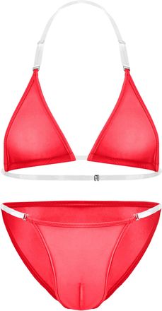 Feoya Men Underwear Set Glossy Sissy Bra Thong Lingerie Oil Shiny Bikini Top Transparent Briefs Red