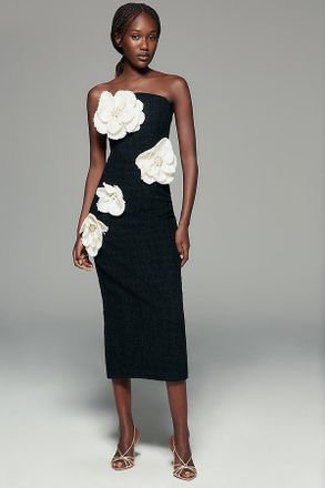 Mac Duggal 3D Floral Strapless Midi Dress