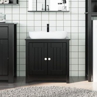 vidaXL Mueble De Lavabo Ba&ntilde;o Berg Madera Maciza Pino Negro 60x34x59cm Vidaxl