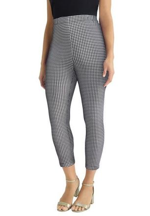 Jessica London Everyday Stretch Cotton Capri Legging in Black Mini Houndstooth at Nordstrom, Size 24
