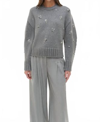 SIMKHAI Coraline Embellished Knit Crewneck Sweater In Heather Grey