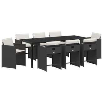 vidaXL Conjunto De Comedor De Jard&iacute;n 9 Pcs Negro Rat&aacute;n Sint&eacute;tico Vidaxl