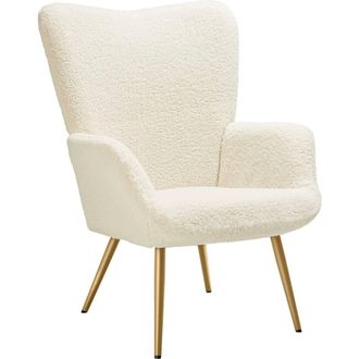 TecTake Armchair Hygge - Boucl&eacute; Cream/Gold in Cream