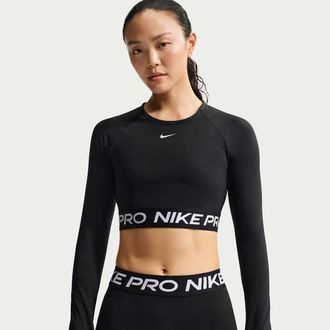Nike Womens Nike Pro Dri-FIT Cropped Long-Sleeve Top in Black | FV5484-010