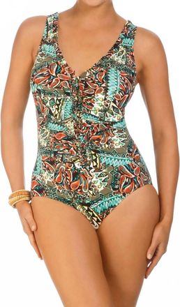 Shape Solver Ruffle Front One Piece Swimsuit In Sol Mayan Riviera