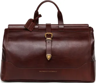 Brunello Cucinelli logo-stamp leather holdall - men - Calf Leather/Metal - OS - Brown