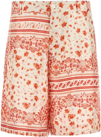 Fendi Mens Printed Silk Bermuda Shorts - Ivory - Size EU 50 (Mens)