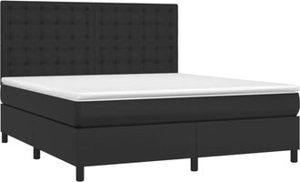 vidaXL Cama Box Spring Colch&oacute;n Y Led Cuero Sint&eacute;tico Negro 180x200 Cm Vidaxl
