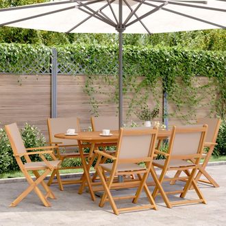 vidaXL Sillas De Jard&iacute;n Plegables 6 Uds Madera Maciza Y Tela Taupe Vidaxl