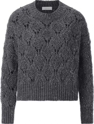 Rich & Royal Ajour Sequince Pullover - Dames - Ronde hals truien - Grijs - L - Truien & Vesten