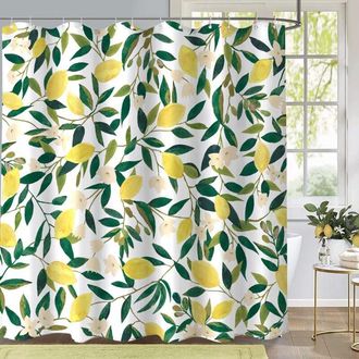 OEM Rideau De Douche - Polyester Imperm&eacute;able - Motif Citron Et Plantes Vertes - 183 X 183 Cm - 1 Piece