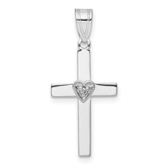Diamond2Deal 14k White Gold Diamond Heart Cross Pendant