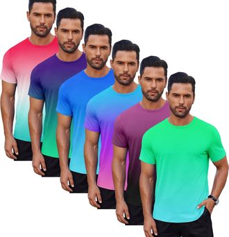 Generic Mens Short Sleeve Crew Neck T-Shirts 6 or 13 Pcs Soft Breathable Mix of Solid Colour, Gradient & Striped Tees Casual Summer Gym Essentials