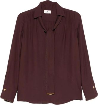 Elisabetta Franchi V-neck Sashed Top - female - Elisabetta Franchi - Blouses - Brown - XS - Blouses & Shirts